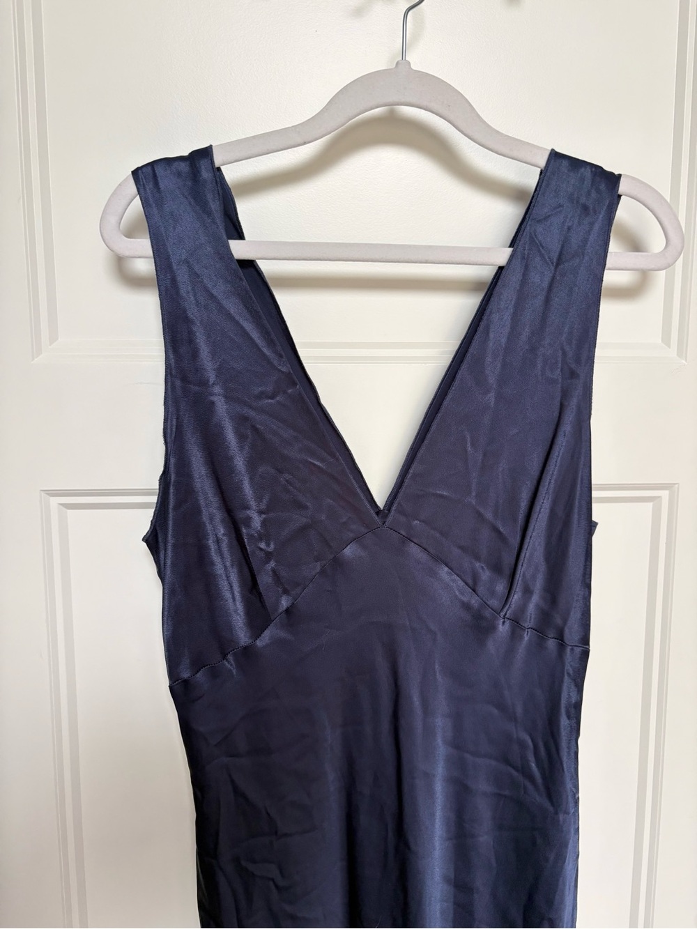 Rails Monique Navy Blue Satin Back Crepe Midi Slip Dress Asymmetrical Hem Sz M - Picture 11 of 16